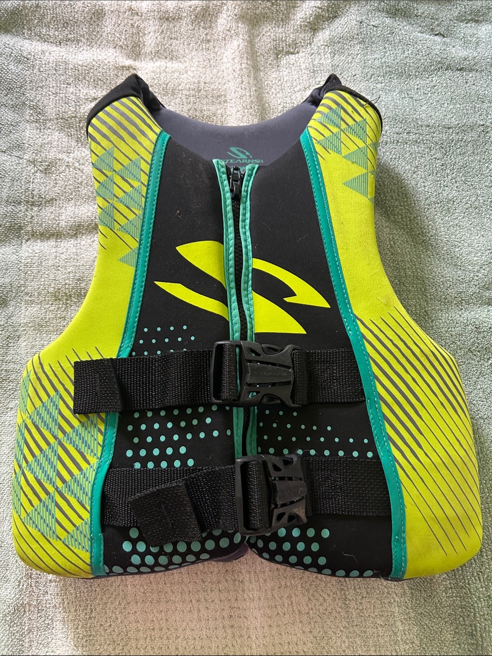 Stearns Kids Lime/Black Swim Life Ski Vest with Front Buckles & Zipper Sz Youth